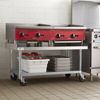 Regency 30 inch x 48 inch 16-Gauge 304 Stainless Steel Equipment Stand with Galvanized Legs, Undershelf, and Casters
