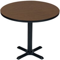 Correll 30" Round Walnut Finish / Black Table Height High Pressure Cafe / Breakroom Table