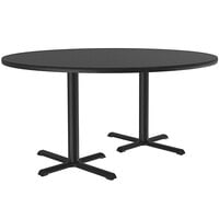 Correll 60 inch Round Black Granite Finish / Black Table Height High Pressure Cafe / Breakroom Table with Two Cross Bases