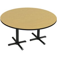 Correll 60 inch Round Fusion Maple Finish / Black Table Height High Pressure Cafe / Breakroom Table with Two Cross Bases