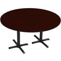Correll 60" Round Mahogany Finish / Black Table Height High Pressure Cafe / Breakroom Table with Two Cross Bases