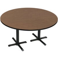 Correll 60 inch Round Walnut Finish / Black Table Height High Pressure Cafe / Breakroom Table with Two Cross Bases