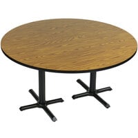 Correll 60" Round Medium Oak Finish / Black Table Height High Pressure Cafe / Breakroom Table with Two Cross Bases