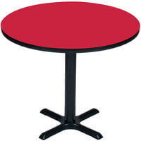 Correll 24 inch Round Red Finish / Black Table Height High Pressure Cafe / Breakroom Table
