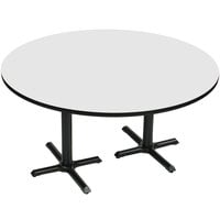 Correll 60" Round White Finish / Black Table Height High Pressure Cafe / Breakroom Table with Two Cross Bases