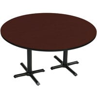 Correll 60 inch Round Cherry Finish / Black Table Height High Pressure Cafe / Breakroom Table with Two Cross Bases