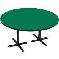 Correll 60" Round Green Finish / Black Table Height High Pressure Cafe / Breakroom Table with Two Cross Bases