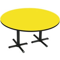 Correll 60" Round Yellow Finish / Black Table Height High Pressure Cafe / Breakroom Table with Two Cross Bases