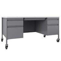 Hirsh Industries 22659 Platinum / White Mobile Double Pedestal Teacher's Desk - 60 inch x 30 inch x 29 1/2 inch
