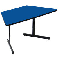 Correll 30" x 60" Blue Finish Trapezoid Premium Laminate 21" - 29" Adjustable Height High Pressure Top Computer Table