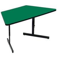 Correll 30" x 60" Green Finish Trapezoid Premium Laminate 21" - 29" Adjustable Height High Pressure Top Computer Table