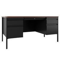 Hirsh Industries 22654 Black / Walnut Double Pedestal Teacher's Desk - 60 inch x 30 inch x 29 1/2 inch