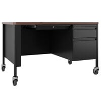 Hirsh Industries 22656 Black / Walnut Mobile Single Pedestal Teacher's Desk - 48 inch x 30 inch x 29 1/2 inch