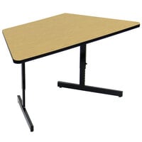 Correll 30" x 60" Fusion Maple Finish Trapezoid Premium Laminate 21" - 29" Adjustable Height High Pressure Top Computer Table