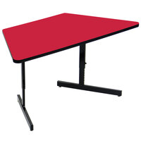 Correll 30" x 60" Red Finish Trapezoid Premium Laminate 21" - 29" Adjustable Height High Pressure Top Computer Table