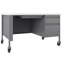 Hirsh Industries 22657 Platinum / White Mobile Single Pedestal Teacher's Desk - 48 inch x 30 inch x 29 1/2 inch
