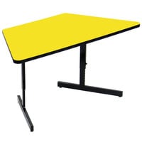 Correll 30" x 60" Yellow Finish Trapezoid Premium Laminate 21" - 29" Adjustable Height High Pressure Top Computer Table