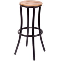 BFM Seating PH6074STKBL Norden Outdoor / Indoor Black Aluminum and Synthetic Teak Barstool