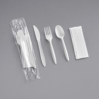 Choice Medium Weight White Wrapped Plastic Cutlery Set with Napkin - 250/Case