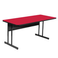 Correll 24" x 60" Rectangular Red Finish High Pressure Top Desk Height Computer and Training Table