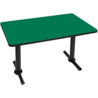 Correll 30" x 60" Rectangular Green Finish Standard Height High Pressure Cafe / Breakroom Table with Two T Bases