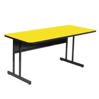 Correll 24" x 60" Rectangular Yellow Finish High Pressure Top Desk Height Computer and Training Table