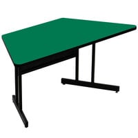 Correll 30" x 60" Trapezoid Green Finish High Pressure Top Desk Height Computer and Training Table