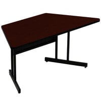 Correll 30" x 60" Trapezoid Mahogany Finish High Pressure Top Desk Height Computer and Training Table