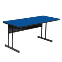 Correll 24" x 60" Rectangular Blue Finish High Pressure Top Desk Height Computer and Training Table