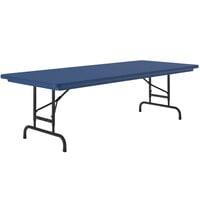 Correll Adjustable Height Folding Table, 30" x 60" Plastic, Blue - Standard Legs - R-Series