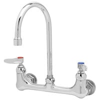 T&S B-0331 Wall Mounted Pantry Faucet with 8 inch Adjustable Centers, 5 11/16 inch Swivel Gooseneck, and Eterna Cartridges