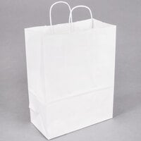 Small 10 inch x 5 inch x 13 inch White Paper Shopping Bag with Handles - 250/Bundle