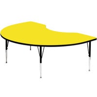 Correll 72" x 48" Kidney 19" - 29" Yellow Finish Adjustable Height High-Pressure Top Activity Table