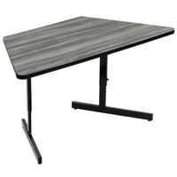Correll 30" x 60" Trapezoid Premium Laminate 21" - 29" New England Driftwood Adjustable Height High-Pressure Top Computer Table