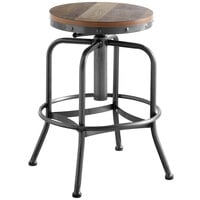Lancaster Table & Seating Screw Top Adjustable Height Clear Coat Barstool with Driftwood Seat