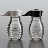 Tablecraft BH2MPBWKT 2 oz. Glass Beehive Shakers with Black / White Moisture Proof ABS Tops - 48/Case