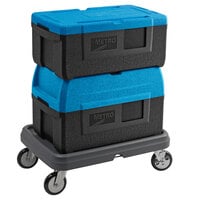 Metro Mightylite Insulated EPP Pan Carrier Kit with Blue Top-Loading 3 Pan Carrier, BigBoy Blue Top-Loading 5 Pan Carrier, and Dolly