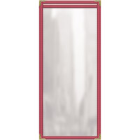 H. Risch, Inc. TES Deluxe Sewn 5 1/2 inch x 14 inch 2 View Tinted Red Vinyl Menu Cover with Gold Decorative Corners and Gloss Finish