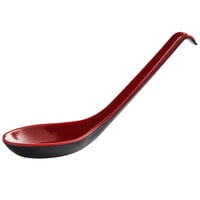 Thunder Group 7200JBR .6 oz. Two-Tone Red and Black Melamine Wonton Soup Spoon - 12/Pack