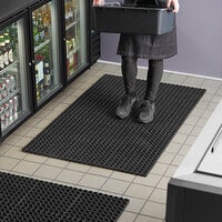 Lavex Janitorial 3' x 5' Heavy-Duty Black Rubber Straight Edge Anti-Fatigue Floor Mat - 3/4 inch Thick