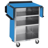 Lakeside 672BL Blue Vinyl 4 Shelf Stainless Steel Beverage Service Cart with Drop Leaves - 21" x 33 1/8" x 38 1/4"