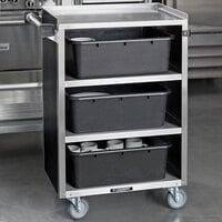 Lakeside 815B 4 Shelf Medium Duty Stainless Steel Utility Cart with Enclosed Base and Black Laminate Finish - 16 7/8 inch x 28 1/4 inch x 37 1/2 inch