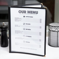 8 1/2 inch x 11 inch Black Two Pocket Clear Menu Cover