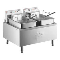 Cooking Performance Group EF302 30 lb. Dual Tank Heavy-Duty Electric Countertop Fryer - 208/240V, 8400/11,000W