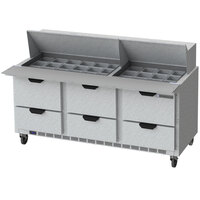 Beverage-Air SPED72HC-30M-6-CL Elite Series 72" 6 Drawer Mega Top Refrigerated Sandwich Prep Table with Clear Lid