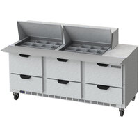 Beverage-Air SPED72HC-24M-6-CL Elite Series 72 inch 6 Drawer Mega Top Refrigerated Sandwich Prep Table with Clear Lid