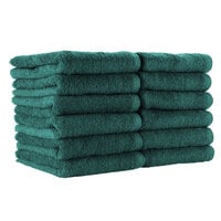 16 inch x 28 inch 100% Ring Spun Cotton Hunter Green Bleach-Safe Hand Towel 3 lb. - 12/Pack