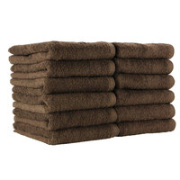 16 inch x 28 inch 100% Ring Spun Cotton Brown Bleach-Safe Hand Towel 3 lb.   - 144/Case