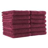 16 inch x 28 inch 100% Ring Spun Cotton Burgundy Bleach-Safe Hand Towel 3 lb. - 12/Pack