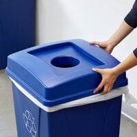 Carlisle 343936REC14 Centurian 35 Gallon Blue Square Recycling Bin Lid with Hole for Bottles / Cans